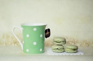 stripes polka dots and pom poms - myLusciousLife.com - polka dots green mug macarons.jpg